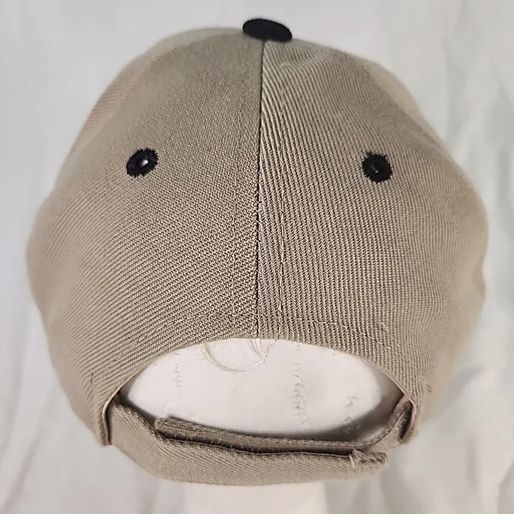 Cap Bahia De Huatulco Tan Baseball Hat Embroidered Gold/Silver Palm Trees Adj
